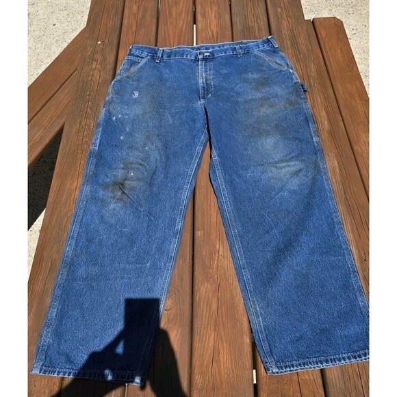 Carhartt Blue Paint Distressed Carpenter Jeans Men Size: 40x32 Shows Work Wear - Picture 1 of 11